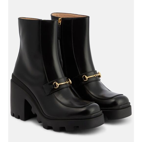 Gucci Horsebit Bootie 38/ US 8 Black Leather Platform Ankle Boots NIB $1,590 - Picture 1 of 16